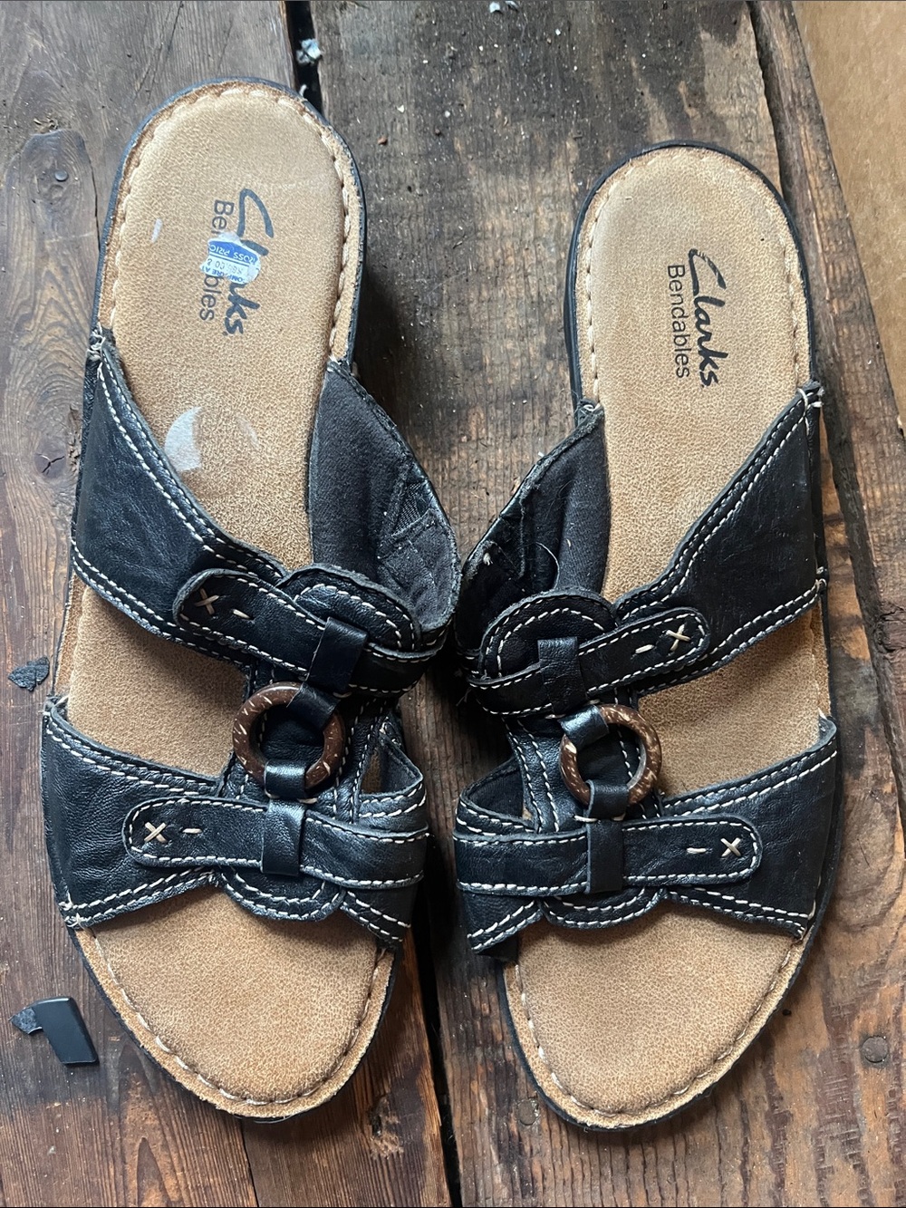 Clarks Black Leather Slip-On Mules with Ring Detail